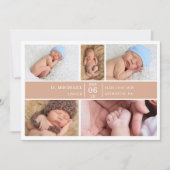 Pastel Wood Photo Collage Baby Announcement Card 招待状 (正面)