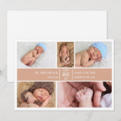 Pastel Wood Photo Collage Baby Announcement Card 招待状 (正面/裏面)