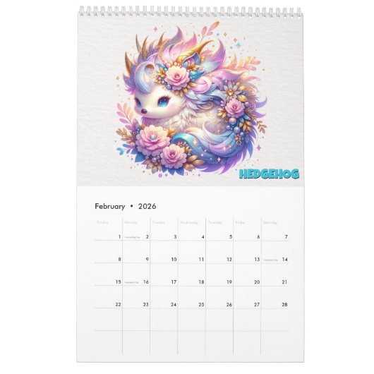 Pastel Woodland Fantasy Creatures Calendar カレンダー (2月 2026)