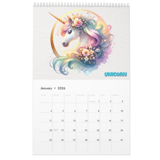 Pastel Woodland Fantasy Creatures Calendar カレンダー (1月 2026)