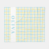 Pastel Yellow Blue Plaid Custom Name フリースブランケット (正面(横))