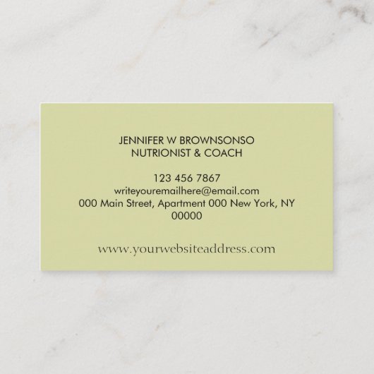 Pastel Yellow Food Fruit Dietician Nutritionist 名刺 (裏面)