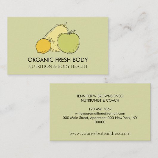 Pastel Yellow Food Fruit Dietician Nutritionist 名刺 (正面/裏面)
