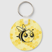 Pastel Yellow Honeycomb and Cute Bee Personalised キーホルダー (裏面)