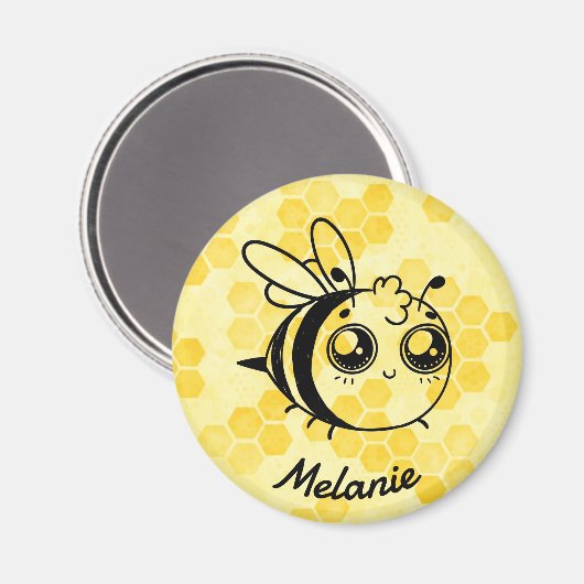Pastel Yellow Honeycomb Cute Bee Personalised マグネット (正面/裏面)