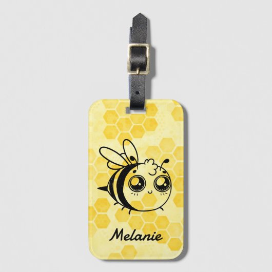 Pastel Yellow Honeycomb Cute Bee Personalised ラゲッジタグ (正面縦)