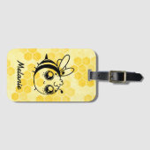 Pastel Yellow Honeycomb Cute Bee Personalised ラゲッジタグ (正面横)