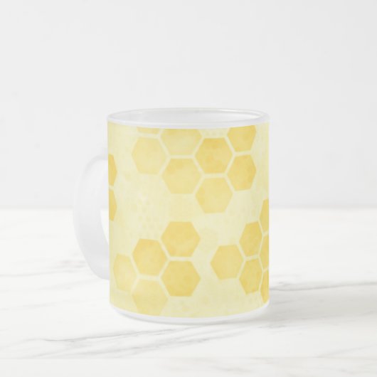 Pastel Yellow Honeycomb Pattern フロストグラスマグカップ (正面左)