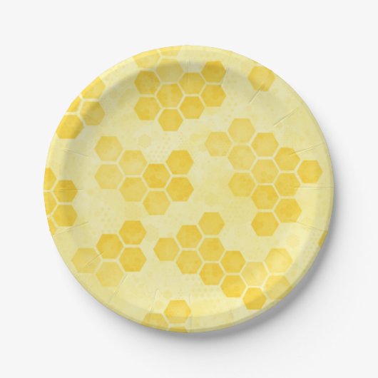 Pastel Yellow Honeycomb Pattern ペーパープレート (正面)