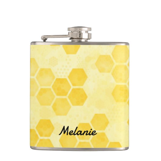 Pastel Yellow Honeycomb Pattern Personalised フラスク (正面)