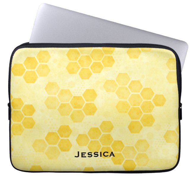 Pastel Yellow Honeycomb Pattern Personalised ラップトップスリーブ (正面)