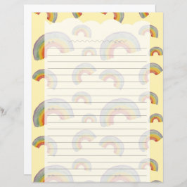 Pastel Yellow Kawaii Rainbow Stationery Paper