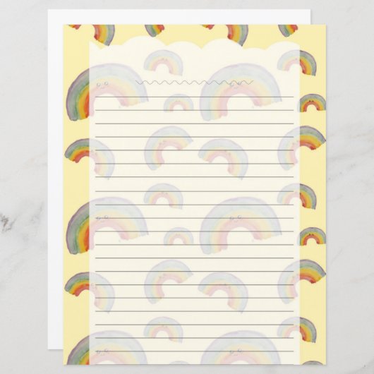 Pastel Yellow Kawaii Rainbow Stationery Paper (正面/裏面)