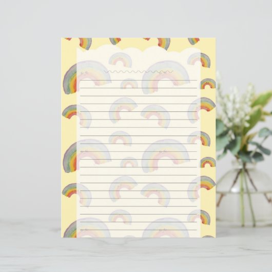 Pastel Yellow Kawaii Rainbow Stationery Paper (スタンド正面)