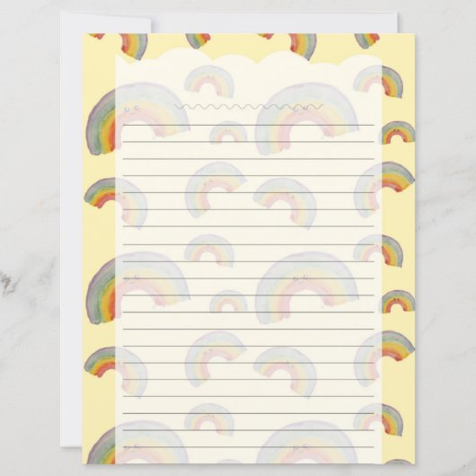 Pastel Yellow Kawaii Rainbow Stationery Paper (正面)