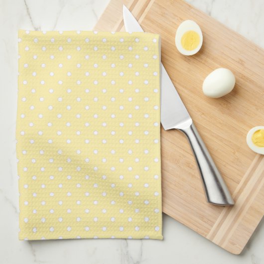 Pastel Yellow Polka Dot Pattern キッチンタオル (四つ折り)