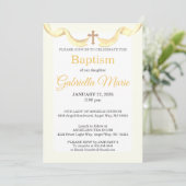 Pastel Yellow Ribbon Cross Watercolor Baptism 招待状 (スタンド正面)