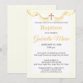 Pastel Yellow Ribbon Cross Watercolor Baptism 招待状 (正面/裏面)