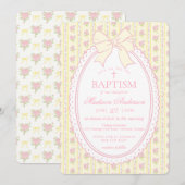 Pastel Yellow Vintage Fancy Floral Baptism 招待状 (正面/裏面)