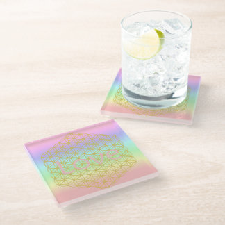 Pastell flower of life Mandala energy  ガラスコースター