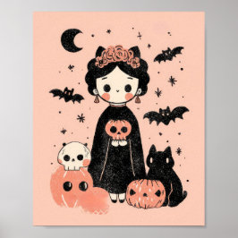 Pasteloween Frida Kahlo Pink Halloween Nursery ポスター