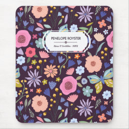 Pastels & Dark Plum Floral Pattern Name Mouse Pad マウスパッド