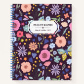 Pastels & Dark Plum Floral Pattern Name Notebook ノートブック (正面)