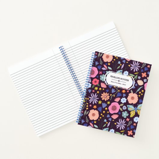 Pastels & Dark Plum Floral Pattern Name Notebook ノートブック (内部)
