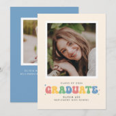 Pastels Groovyレトロ写真卒業のお知らせ 案内状 (正面/裏面)