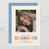 Pastels Groovyレトロ写真卒業のお知らせ 案内状 (正面/裏面)