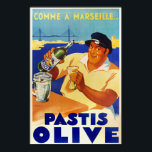 Pastis Olive comme a Marseille 1936 vintage french ポスター<br><div class="desc">This extra-large poster has captured the spirit of Pastis and the provencal life so well. This is your chance to bring a little Marseille into your interior.</div>