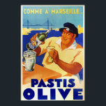Pastis Olive comme a Marseille 1936 vintage french ポスター<br><div class="desc">This extra-large poster has captured the spirit of Pastis and the provencal life so well. This is your chance to bring a little Marseille into your interior.</div>