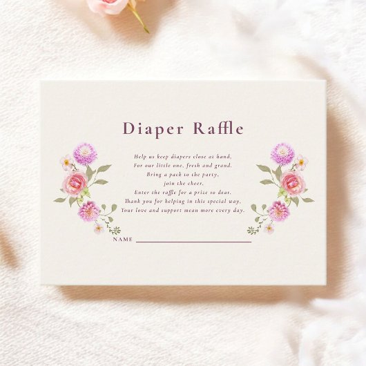 Pastle floral Diaper Raffle Baby Shower エンクロージャーカード
