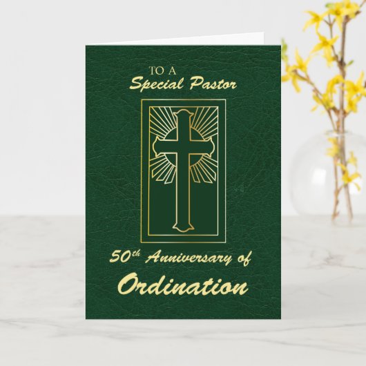 Pastor 50th Anniversary of Ordination Green Lead カード (黄色い花)