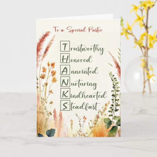Pastor Appreciation Day Acrostic Words Wildflowers カード (黄色い花)