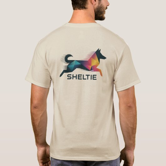 Pastor de shetland poligonal en amarillo y azul tシャツ (裏面)