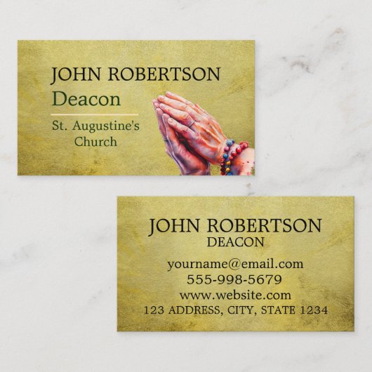 Pastor Deacon Praying Hands Church Religious 名刺 (正面/裏面)