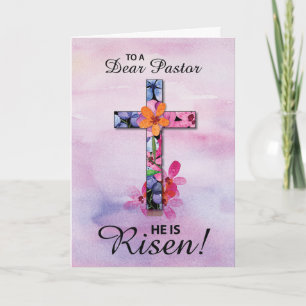 Pastor Easter彼はクロス水の色の花を上昇している カード