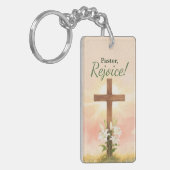Pastor Easter Rejoice Cross and Lilies Religious キーホルダー (正面左)