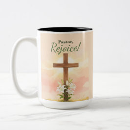 Pastor Easter Rejoice Cross and Lilies Religious ツートーンマグカップ