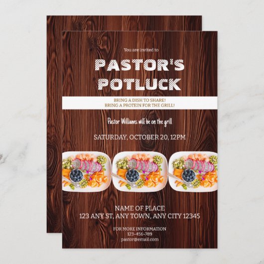 Pastor Fire & Fellowship Potluck Invitation 招待状 (正面/裏面)