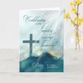 Pastor Ordination Anniversaryティール(緑がかった色)クロスカード カード (黄色い花)