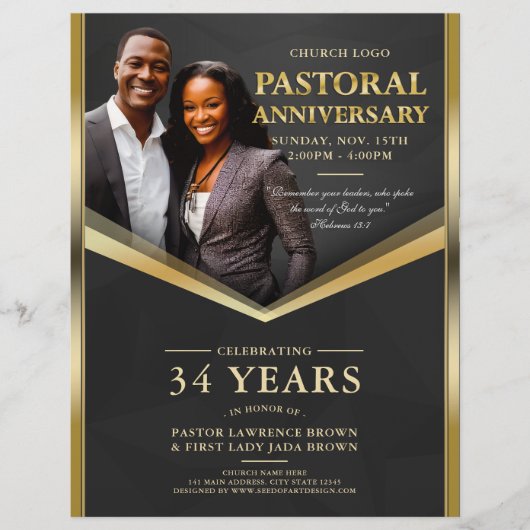 Pastoral Anniversary Black & Gold Frame Church チラシ (正面)