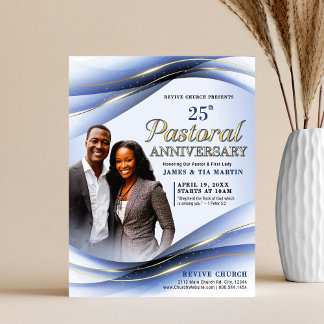 Pastoral Anniversary Blue & Gold Church Flyer チラシ
