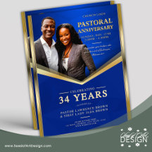 Pastoral Anniversary Blue & Gold Frame Church 