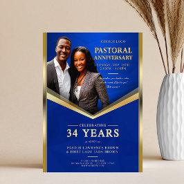 Pastoral Anniversary Blue & Gold Frame Church チラシ