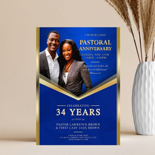 Pastoral Anniversary Blue & Gold Frame Church  チラシ
