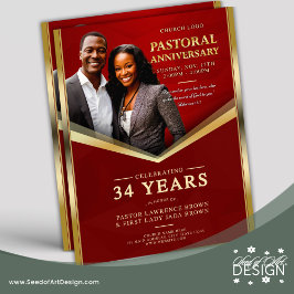 Pastoral Anniversary Red & Gold Frame Church チラシ