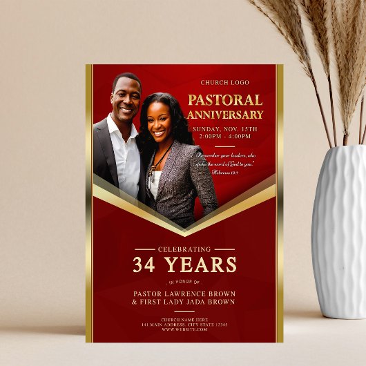 Pastoral Anniversary Red & Gold Frame Church  チラシ