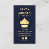 Pastry Chef Bakery Cupcake Navy and Gold 名刺 (裏面)